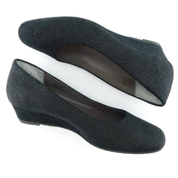 SAS Black Textured Italian Leather Wedge Heel Pumps 10 N - Picture 3 of 9